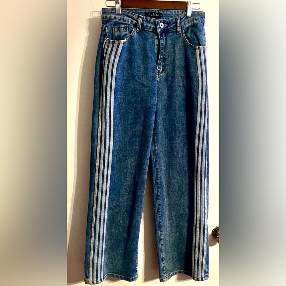 Balboa Blue Jeans‎ with Silver Stripes-Size Large